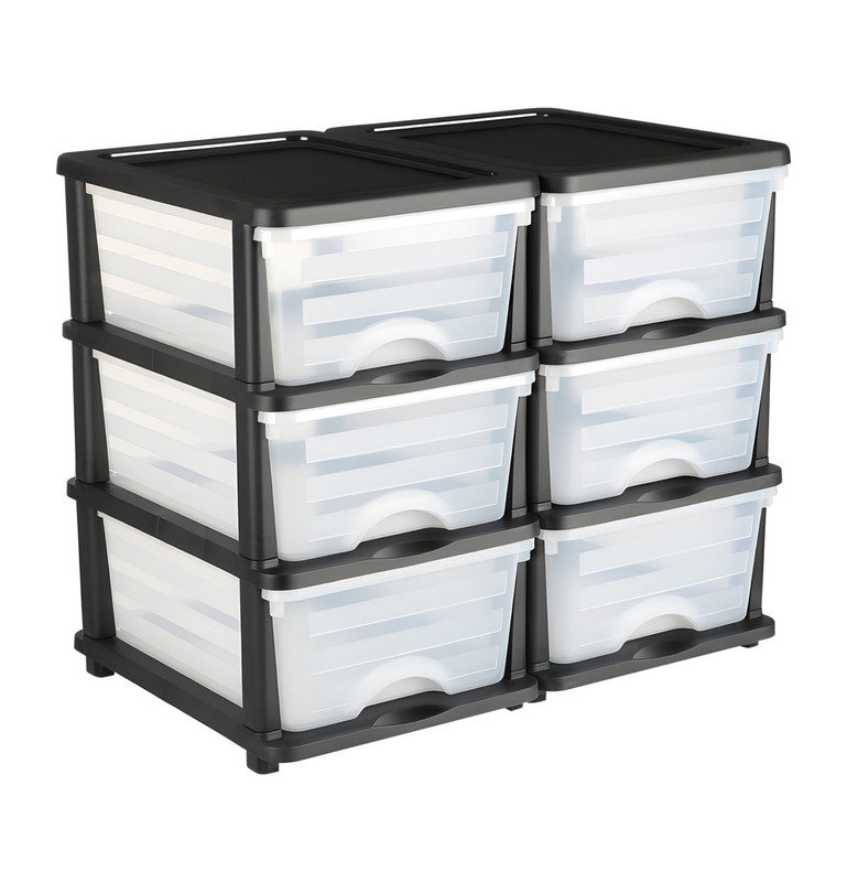 Ensemble de 2 bacs de rangement en plastique avec 6 tiroirs