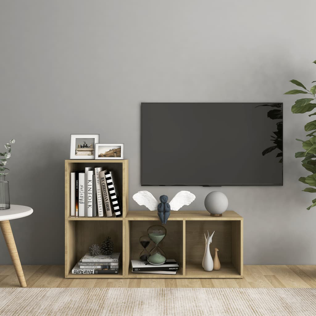 Vidaxl 2X Tv Cabinets Sonoma Oak Engineered Wood Sideboard Stereo Cabinet - Image 3