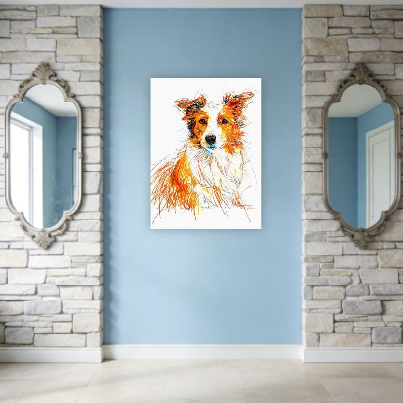 Collie, style croquis, art mural, L 36 po x l 24 po