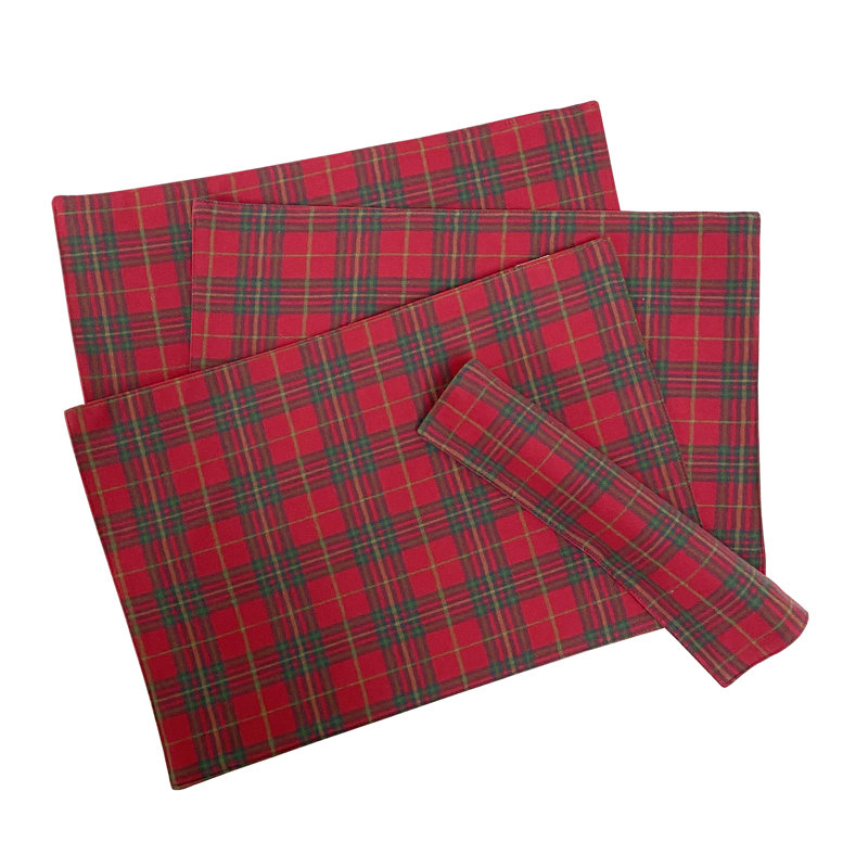 Napperons réversibles écossais vert rustique tartan, ensemble de 4, Rouge