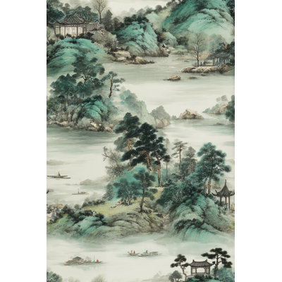 Shades Of Green Wallpaper Chinoiserie Landscape Wall Decor
