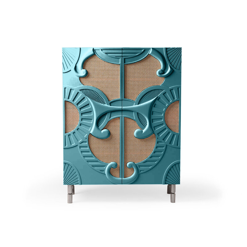 Traje De Luces 47'' Bar Cabinet, Teal/Polished Nickel