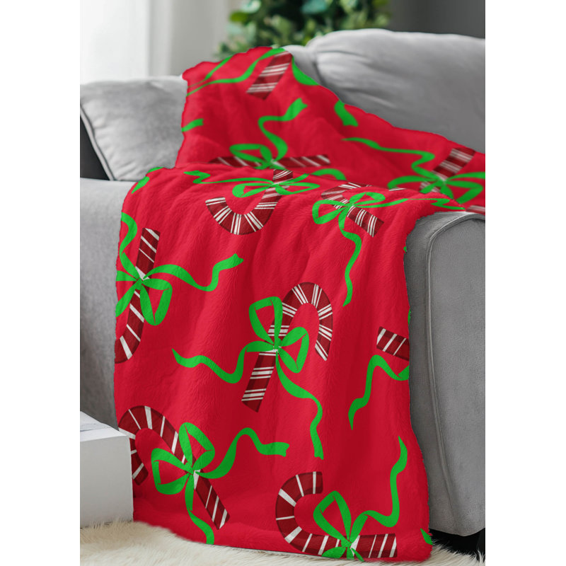 Jeté en velours de coton Candycanes & Bows, Rouge, L 60 po x l 50 po