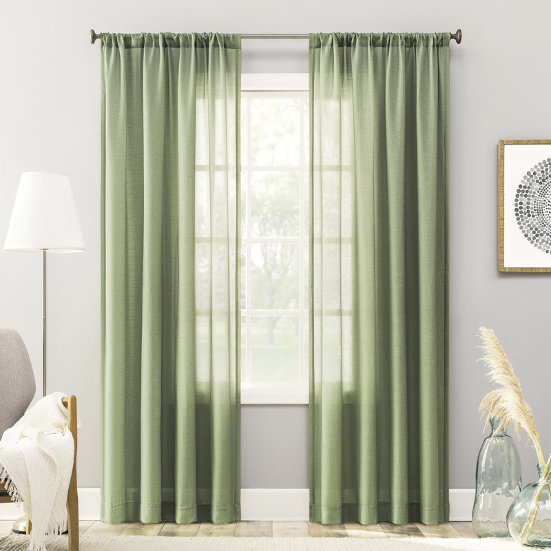 Linen Blend Semi-Sheer Rod Pocket Curtain Panel - Basics by Wayfair™, 54" W x 84" L, Green