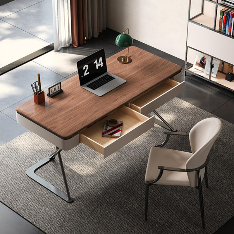 Rectangular Solid + Manufactured Wood+Stainless Steel with 2 drawers desk, 29.53" H x 55.12" W x 23.62" D