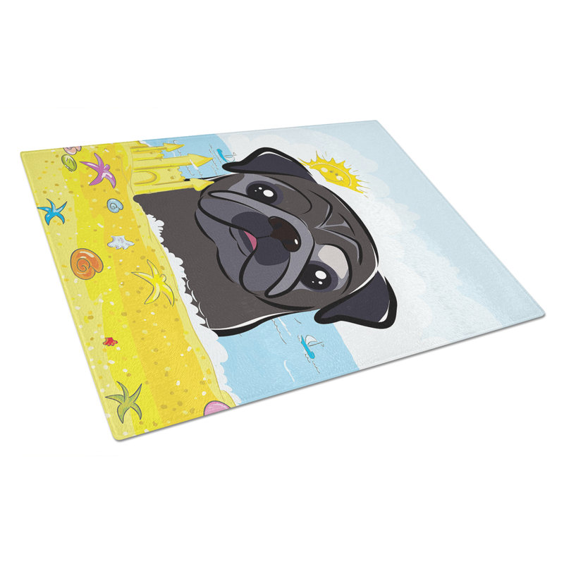 Large Multicolor Tempered Glass Cutting Board with Pug Design