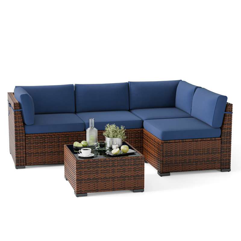 Waldman 4 - Person Outdoor Seating Group with Cushions, Navy, No