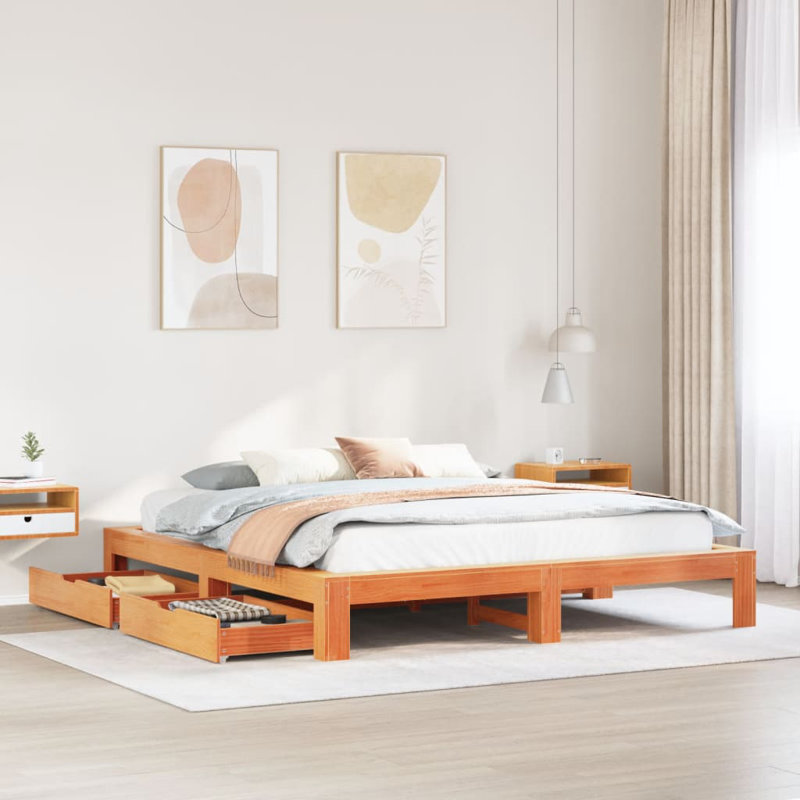 Solid Wood Storage Bed, Wax Brown, Super King (6')