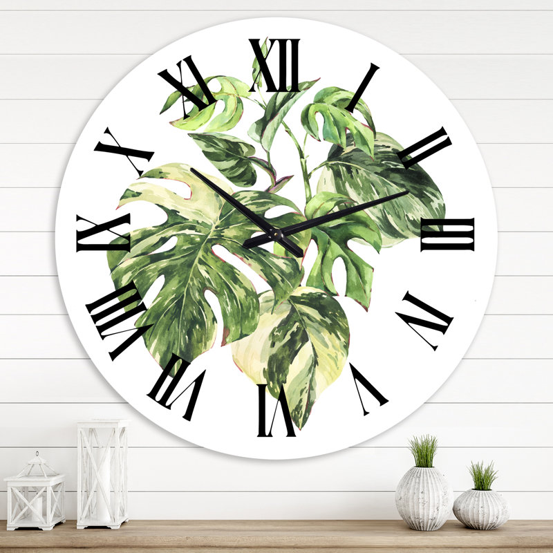 Feuilles vertes tropicales en été I - horloge murale tropicale, Grand