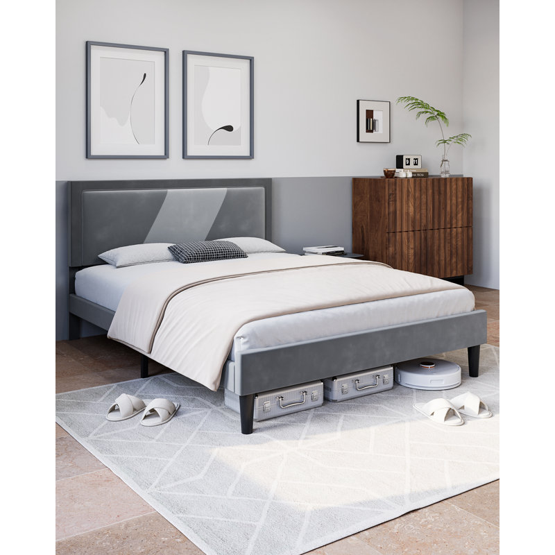 Patmar Upholstered Metal Platform Bed, Full / Double, Gray