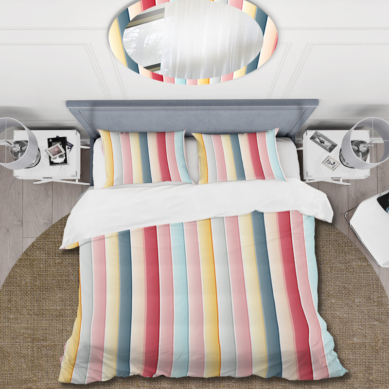 Literie pastel à rayures rétro, Housse de couette simple + 1 taie décorative stan