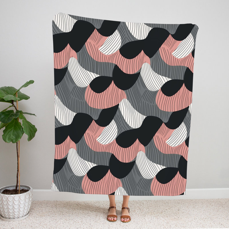 Jeté , Abstrait, L 68 po x L 80 po, Rose / gris / noir