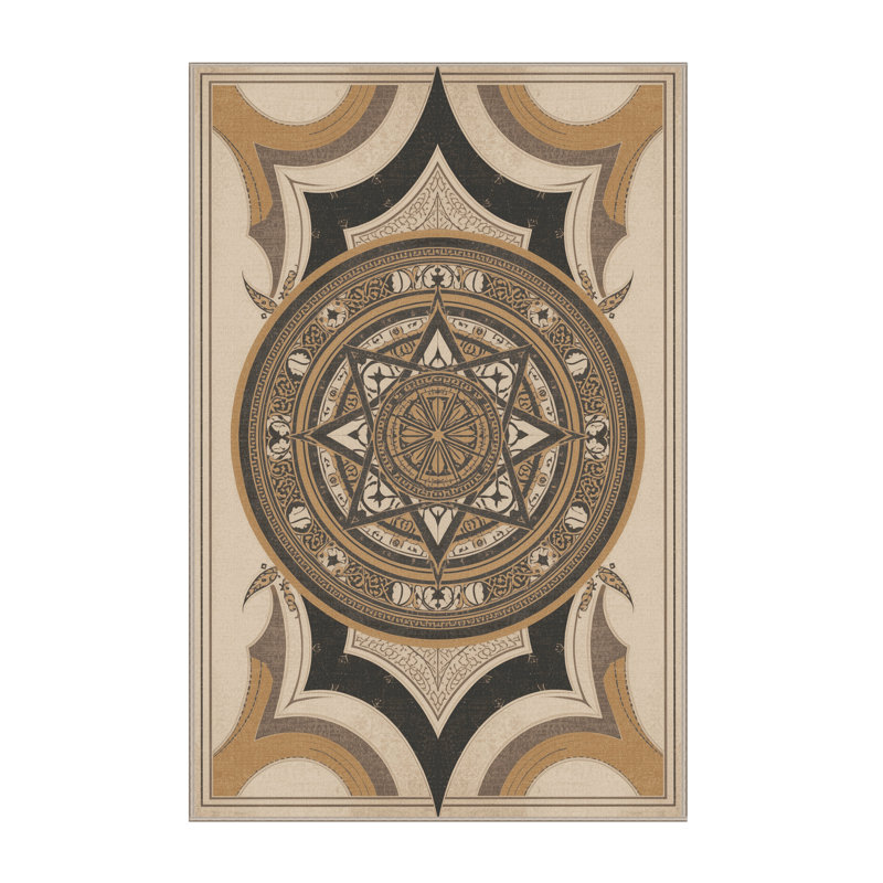 Tapis marocain d'inspiration mondiale Benson lavable à la machine - reliure beige, 3 x 5