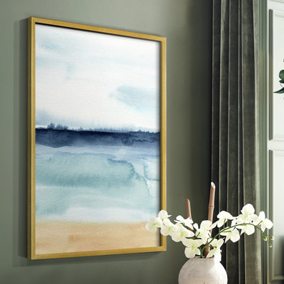 Watercolor Ocean Horizon I, reproduction encadrée - bois massif
