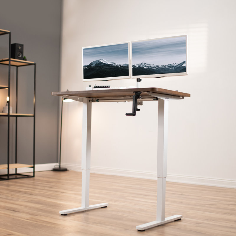 VIVO Manual Height Adjustable Stand Up Desk Frame Crank System, M051MB series, White