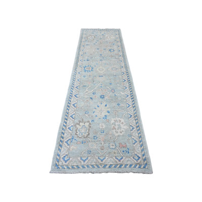 2'10"x9'7" Gray Angora Oushak Leaf Design Hand Knotted Wool Runner Rug 9AE334F1661848FCA46FAA0F9AB61975