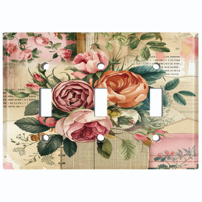Couvercle de plaque d'interrupteur en métal; Bascule à 3 bandes US standard - bouquet de roses rétro