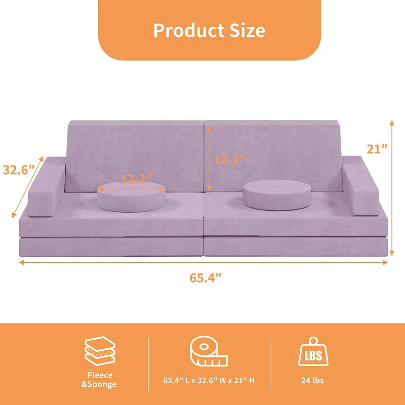Canapé-lit modulaire / repose-pieds et repose-pieds 11 po Adrinne Kids