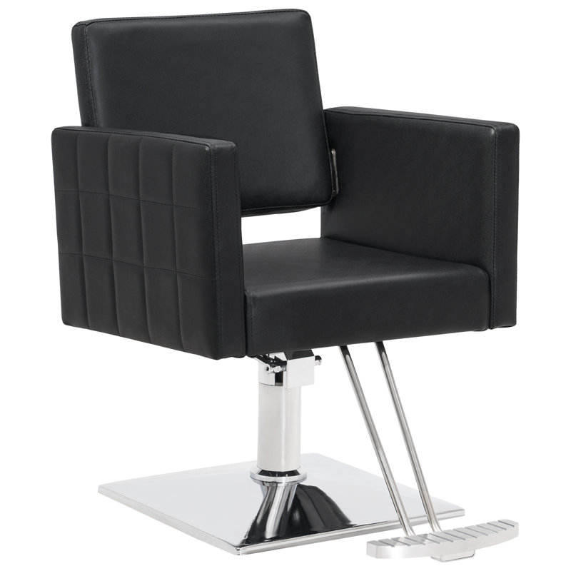 Spring Street 25" W Hydraulic Barber Chair, Swivel Salon Chair, Faux Leather, Black
