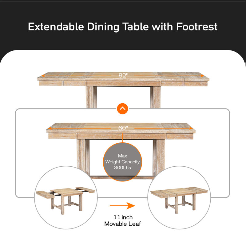 Berthel 6 - Person Extendable Four Leg Dining Set, Natural