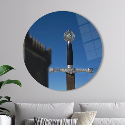 Tempered Glass Wall Art Featuring Iconic Legend Sword And Enchanting Merlin Landscape Ideal For Home And Office Decor
