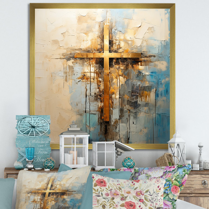 Reproduction d'art mural doré, croix de minimalisme religieuse II, H 24 po x l 24 po x P 1 po, Cadre doré simple