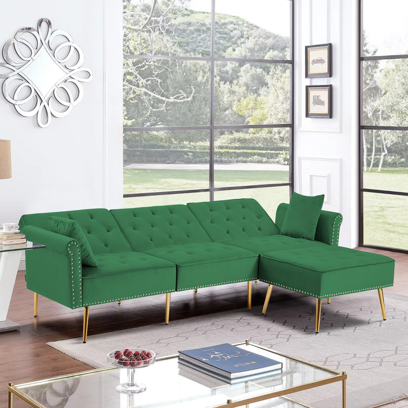 Canapé et méridienne en velours 110,2 po, Velours vert