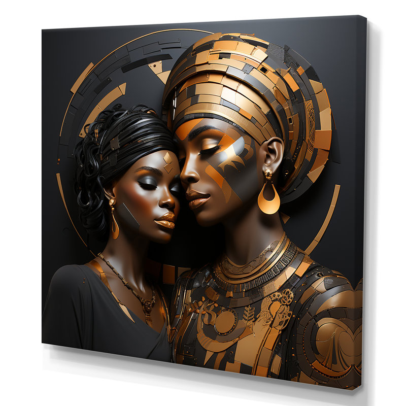 Cubisme noir et doré, mère africaine IV - art mural afro-américain, Toile tendue, 30" H x 30" W