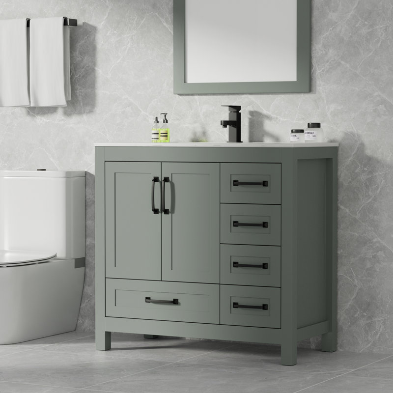 Ensemble de meuble-lavabo simple 36 po avec comptoir Sharee, robinet économiseur d'eau Sharee, Vert