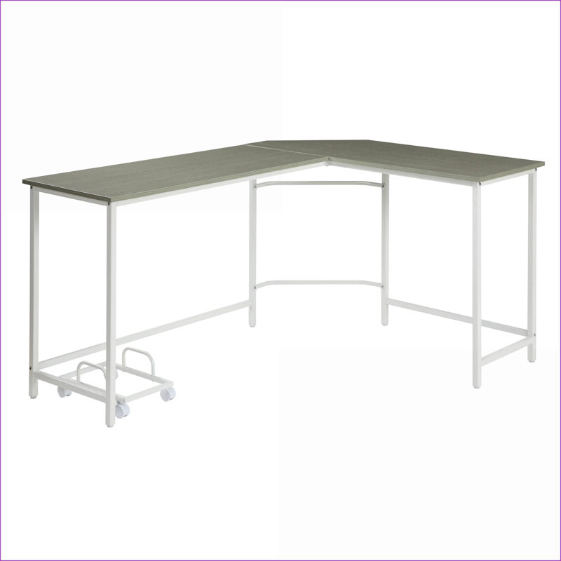 Bureaux, bureau d'ordinateur moderne en L avec bords biseautés | Gris et blanc | Bois et métal, Gris / Blanc