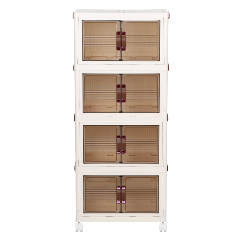 Modern White Plastic 4-Layer Stackable Closet Organizer with Wheels
