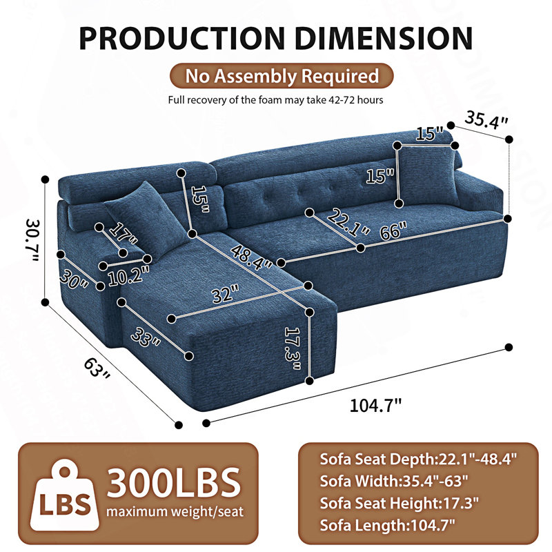Compression Sofa, Combining Chaise Longue With 2 Pillows