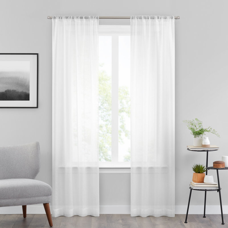 Ground Length Yellow Sheer Polyester Rod Pocket Curtain Panel