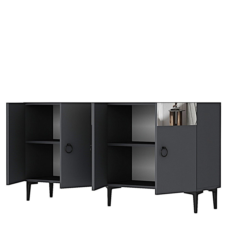 Console moderne, anthracite et argent, 59,1 po x 29,5 po x 12,6 po | 100% panneau de particules enduit de mélamine, épaisseur: 0,7 pouce | Plusieurs tablettes, fixation murale | Solution de rangement élégante pour la maison et le bureau