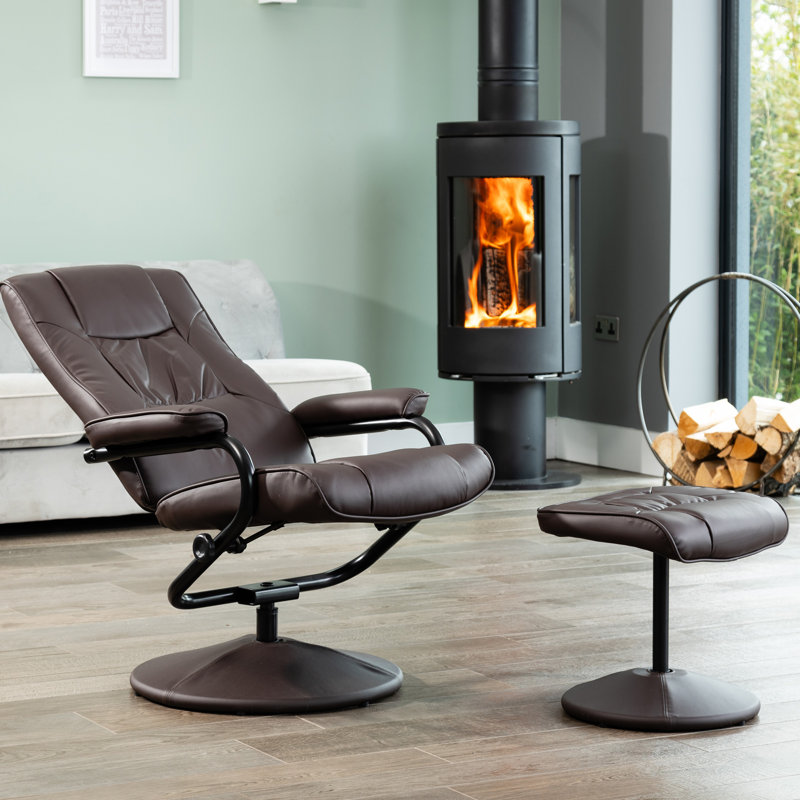 Oundle Swivel Based Based Recliner and Footstool - Cream, Brown