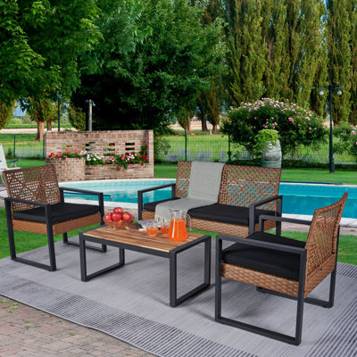 Sièges de porche d'extérieur 4: table, chaises, rouille - Mobilier de jardin 4: brun, confortable