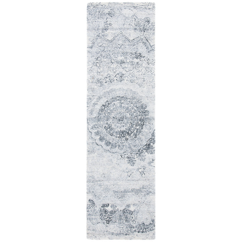 Tapis oriental ivoire touffeté à la main Hughley, Tapis de couloir 2 pi 3 po x 8 pi