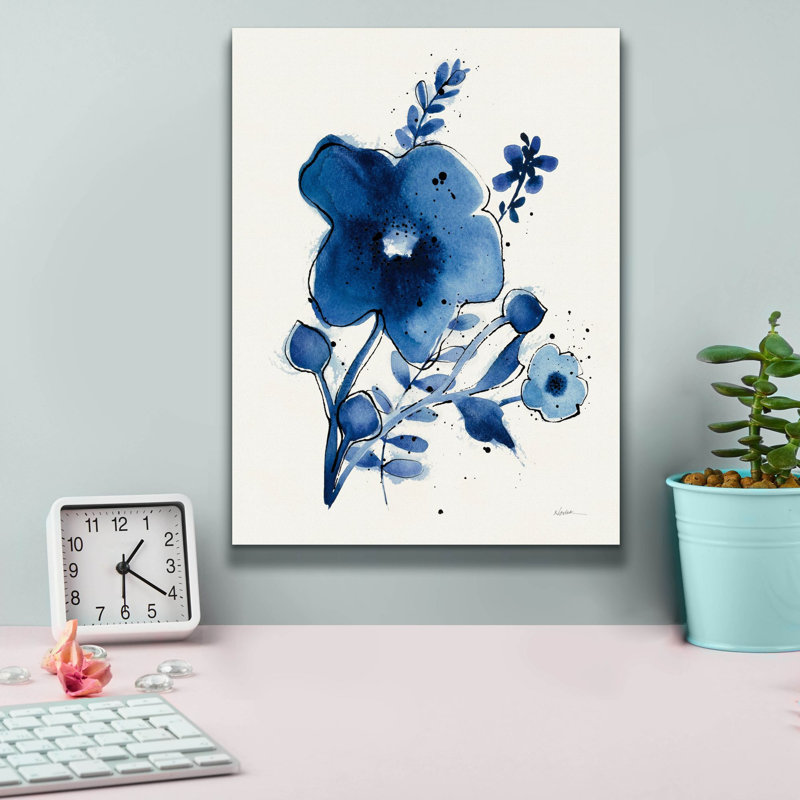 Art mural sur toile, "Indépendant Blooms Blue 1" par Shirley Novak, H 16 po x l 12 po x P 0,75 po