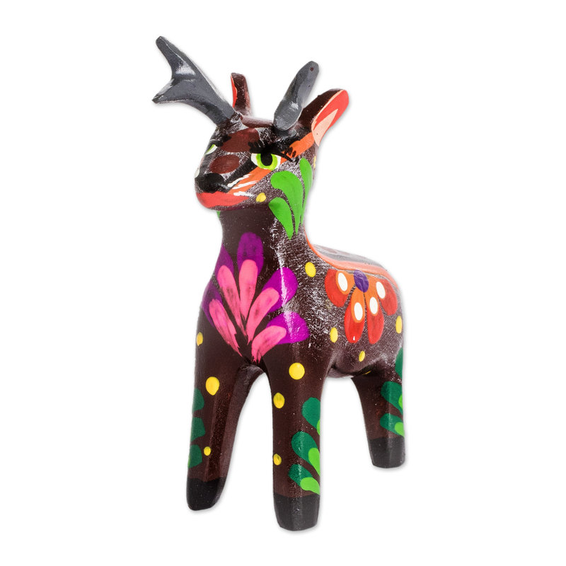 Figurine en bois de cerf faite à la main Bungalow Rose