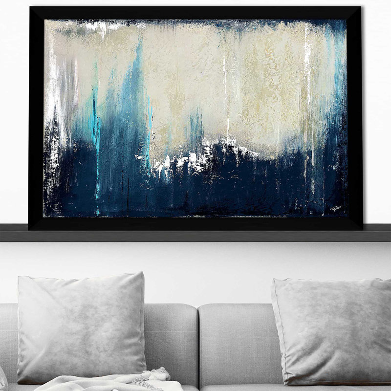 Marine Blue Illusion I par - Peinture, Cadre noir, H 33,5 po x l 49,5 po x P 1 po