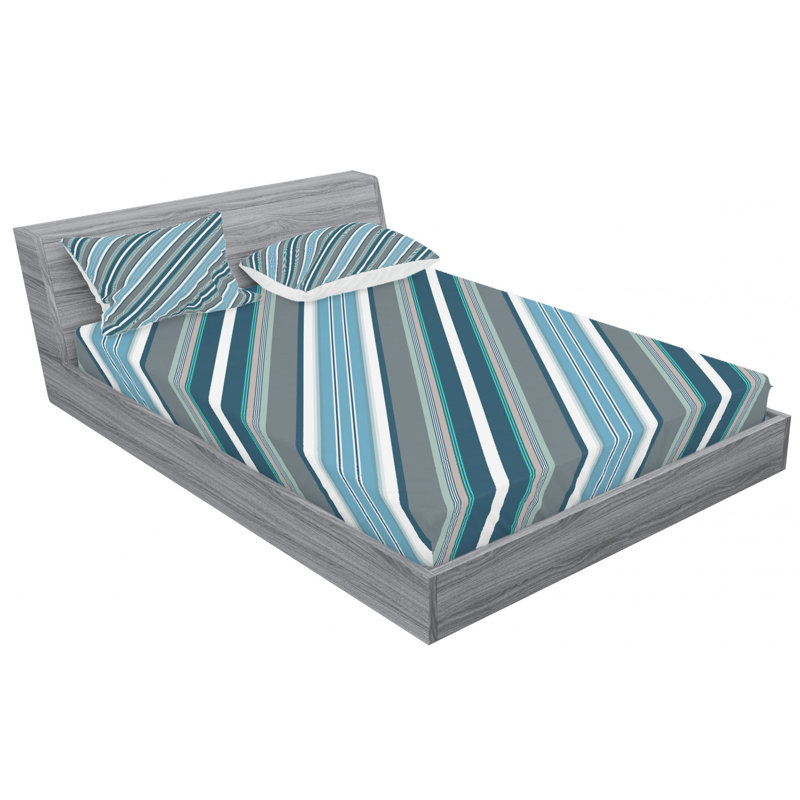 Microfiber Striped Sheet Set, Full Sheet Set + Fitted Sheet + 2 Pillowcases, Blue/Black/White Striped