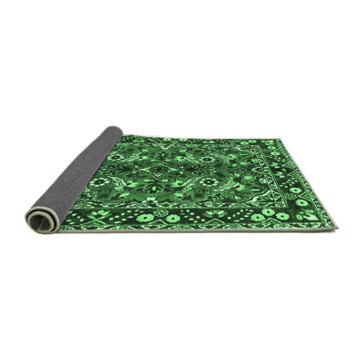 Tapis oriental vert / noir en laine et polyester tissé à la machine Oliverson