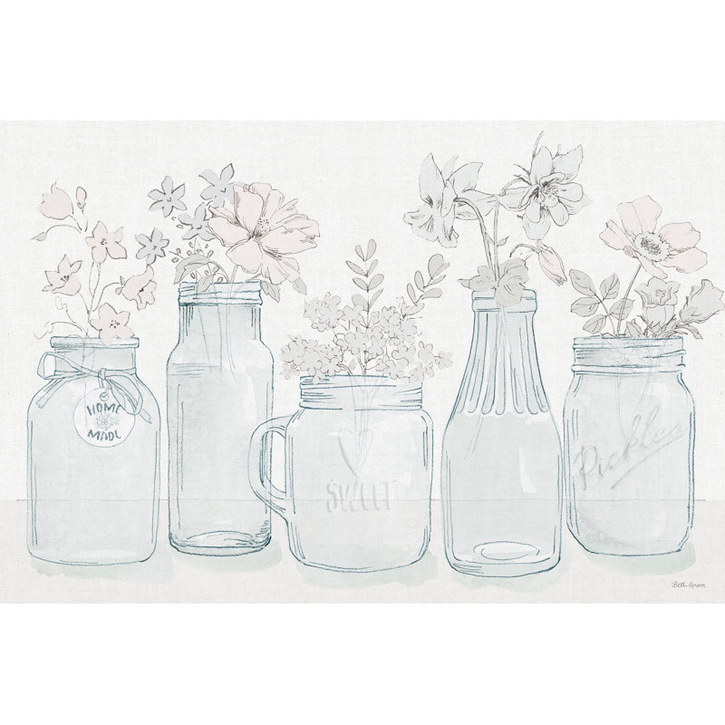 «Peaceful Petals I Blue Grey» par Beth Grove - reproduction imprimée, H 20 po x l 30 po, Toile tendue