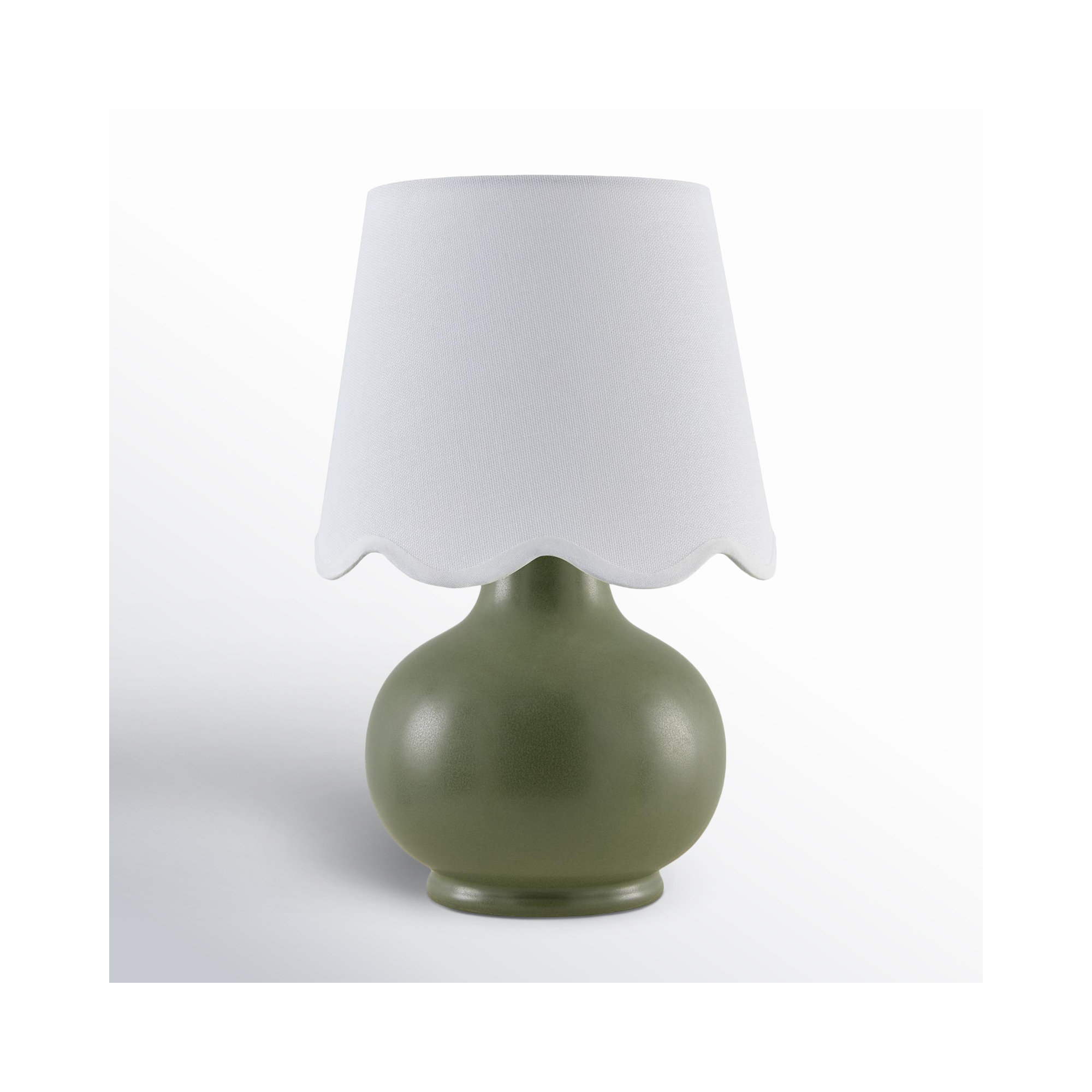 Momsen Scallop Shade Lamp, Khaki, White Twill, 13"" H x 8"" W x 8"" D