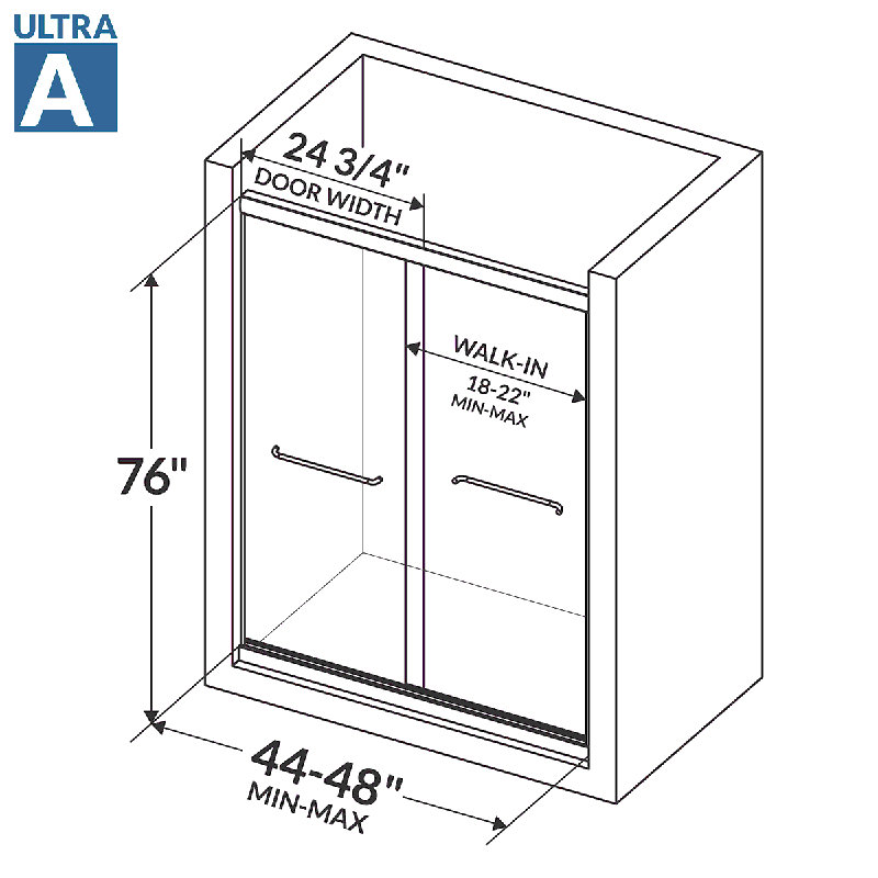 Porte de douche coulissante à dérivation 24,75" x 76" Ultra-A, Nickel brossé