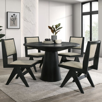 Ensemble de salle à manger 5 pièces contemporain avec revêtement gris, table ronde de 59 pouces et 4 chaises d'appoint, parfait pour les maisons modernes