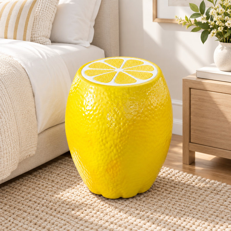 Fiou Lemon Resin Garden Stool Side Table and Plant Stand