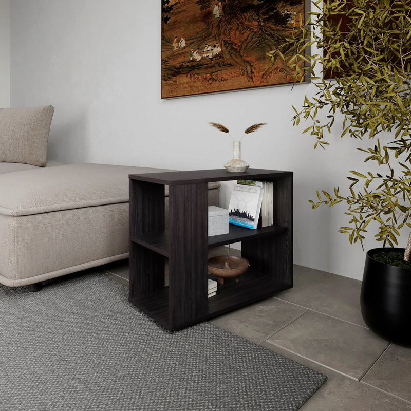 Table d'appoint moderne en mélamine avec rangement ouvert, wengé, Brun