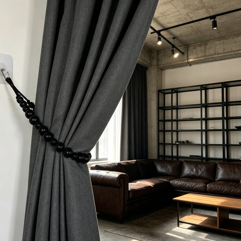 Natural Wood Curtain Holdback/Tieback, Black
