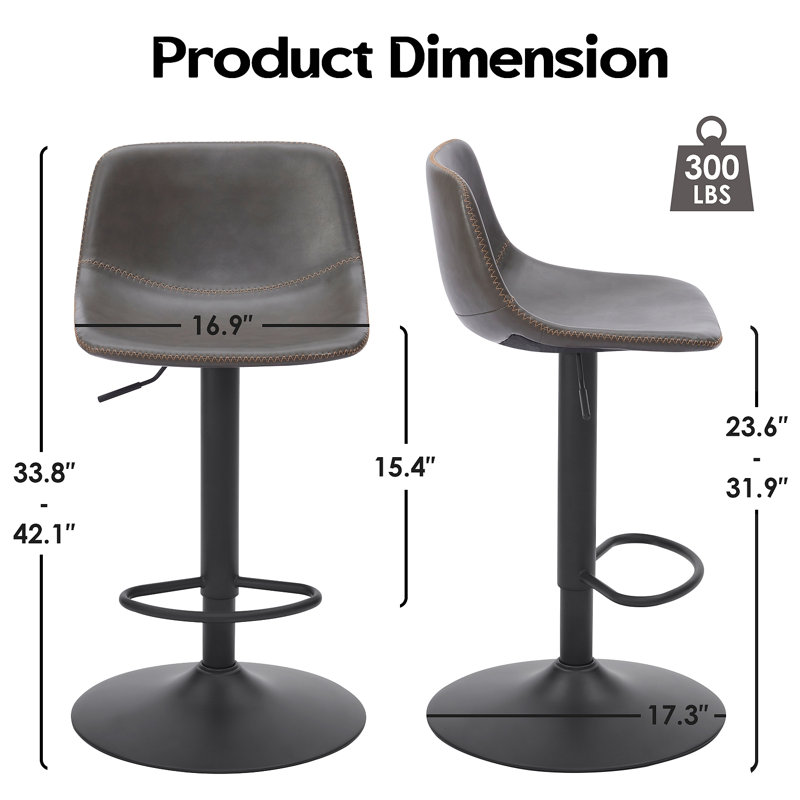 Tabourets de bar réglables de style Mid-Century pivotant, tabourets de bar industriels avec dossier et chaises de bar à hauteur de comptoir